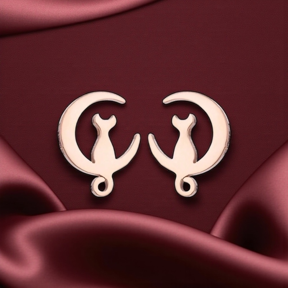 Stunning Rose Gold Cat and Moon Earrings - NWOT